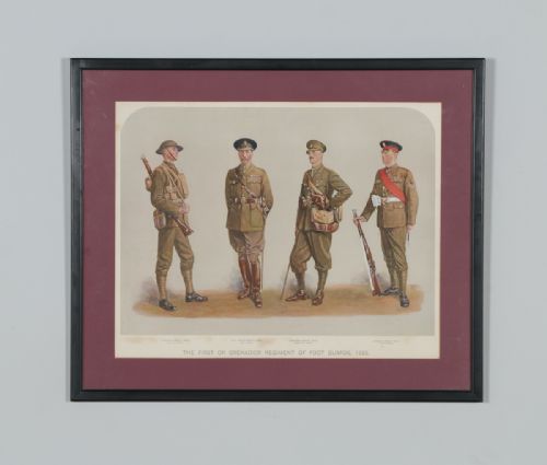 Antique English Watercolour Print of Four Soldiers, by Artist with Initials ‘Dm’ (Circa 1925)