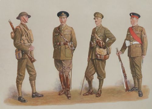fig 4. Antique English Watercolour Print of Four Soldiers, by Artist with Initials ‘DM’ (Circa 1925)