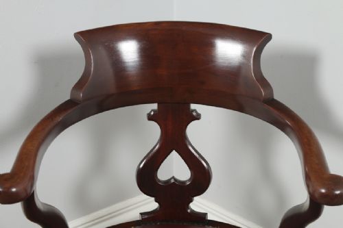 fig 2. Antique English Victorian Mahogany & Burgundy Red Leather Revolving Office Desk Arm Chair (Circa 1870)
