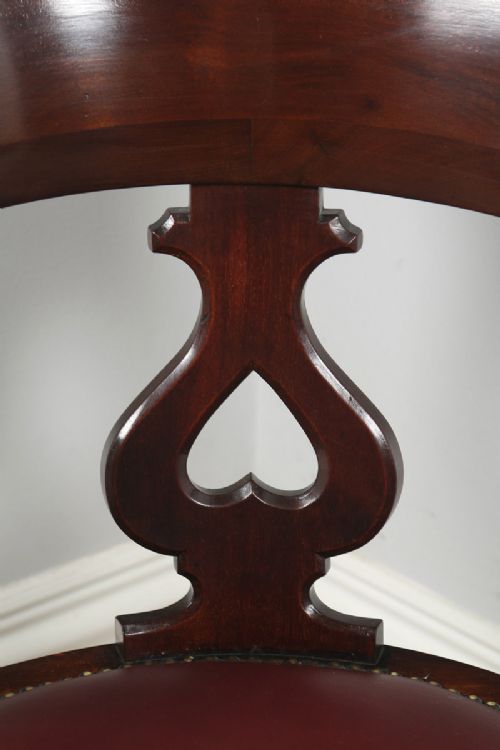 fig 5. Antique English Victorian Mahogany & Burgundy Red Leather Revolving Office Desk Arm Chair (Circa 1870)