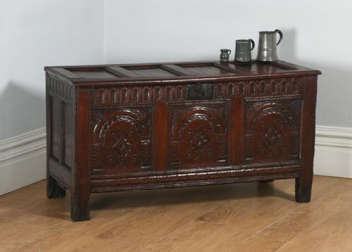 Antique English Charles I East Anglia Oak Joined Coffer Chest / Coffer (Circa 1640)