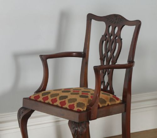 fig 2. Antique English Pair of Georgian Chippendale Style Mahogany Library Office Desk Armchairs (Circa 1900)