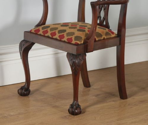fig 3. Antique English Pair of Georgian Chippendale Style Mahogany Library Office Desk Armchairs (Circa 1900)