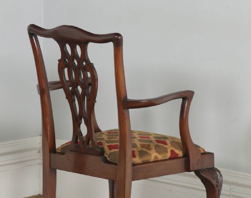 fig 4. Antique English Pair of Georgian Chippendale Style Mahogany Library Office Desk Armchairs (Circa 1900)