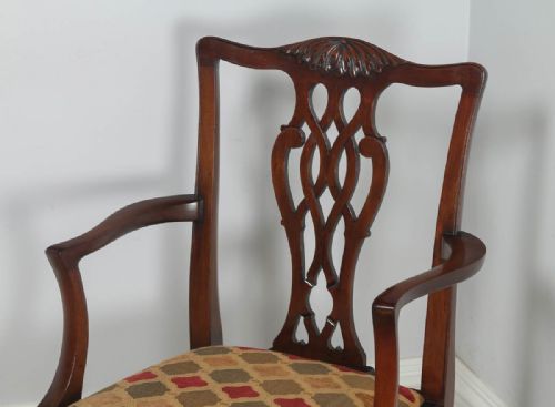 fig 8. Antique English Pair of Georgian Chippendale Style Mahogany Library Office Desk Armchairs (Circa 1900)
