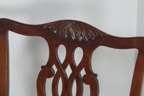 fig 9. Antique English Pair of Georgian Chippendale Style Mahogany Library Office Desk Armchairs (Circa 1900)