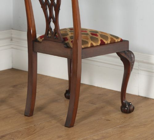 fig 3. Antique English Set of Four Georgian Chippendale Style Mahogany Dining Chairs (Circa 1900)