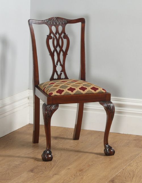 fig 4. Antique English Set of Four Georgian Chippendale Style Mahogany Dining Chairs (Circa 1900)