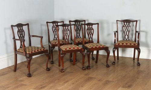 Antique English Set of Six Georgian Chippendale Style Mahogany Dining Chairs (Circa 1900)