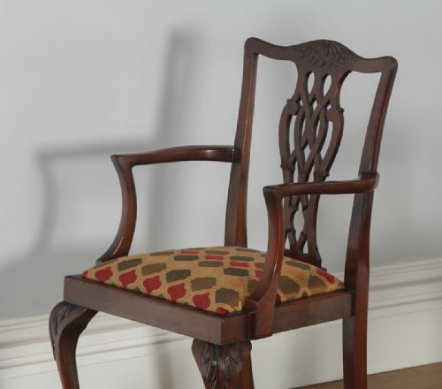 fig 3. Antique English Set of Six Georgian Chippendale Style Mahogany Dining Chairs (Circa 1900)