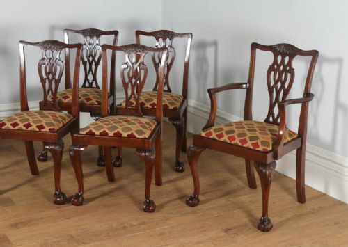 fig 4. Antique English Set of Six Georgian Chippendale Style Mahogany Dining Chairs (Circa 1900)