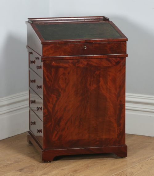 fig 1. Antique English Georgian Regency Flame Mahogany Davenport Writing Office Desk (Circa 1820)