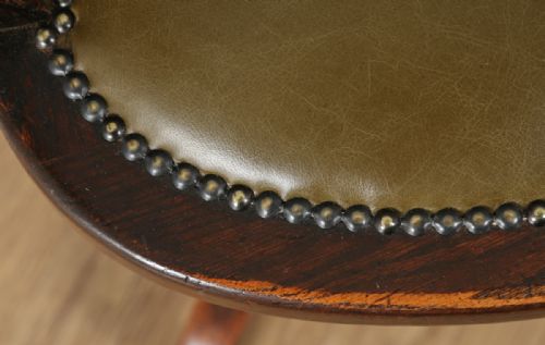 fig 9. Antique English Victorian Oak Revolving Office Desk Green Leather Arm Chair (Circa 1880)