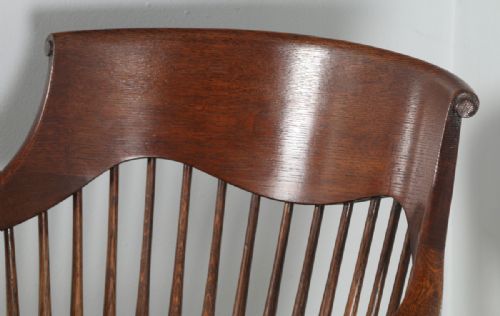 fig 5. Antique English Victorian Oak Revolving Office Desk Green Leather Arm Chair (Circa 1880)
