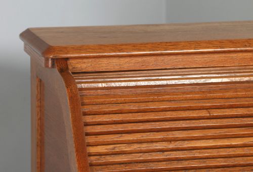 fig 5. Antique English Edwardian Oak Roll Top Rolltop Pedestal Office Writing Desk (Circa 1910)