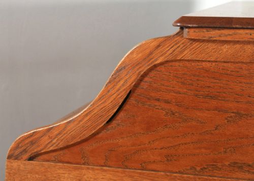 fig 6. Antique English Edwardian Oak Roll Top Rolltop Pedestal Office Writing Desk (Circa 1910)