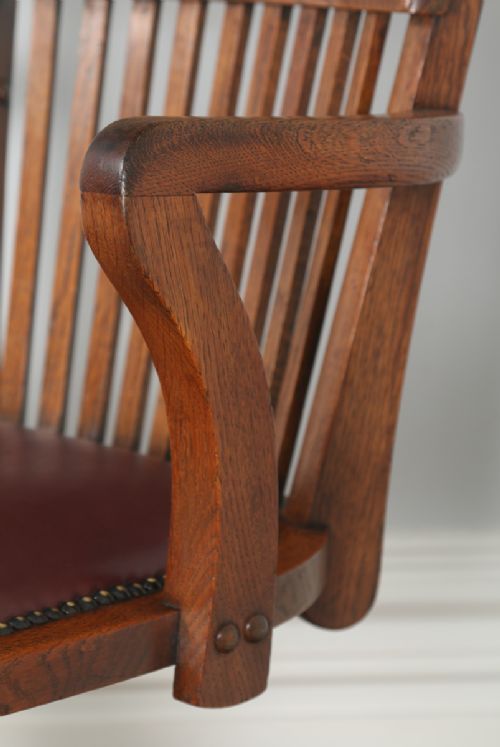 fig 4. Antique English Edwardian Oak Revolving Office Armchair (Circa 1910)