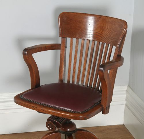 fig 5. Antique English Edwardian Oak Revolving Office Armchair (Circa 1910)