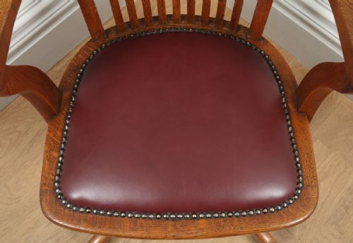 fig 8. Antique English Edwardian Oak Revolving Office Armchair (Circa 1910)