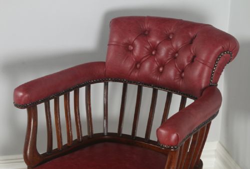 fig 4. Antique Victorian Mahogany & Crimson Red Leather Revolving Captains Office Desk Arm Chair (Circa 1870)