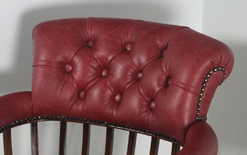 fig 5. Antique Victorian Mahogany & Crimson Red Leather Revolving Captains Office Desk Arm Chair (Circa 1870)