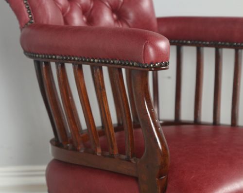 fig 6. Antique Victorian Mahogany & Crimson Red Leather Revolving Captains Office Desk Arm Chair (Circa 1870)