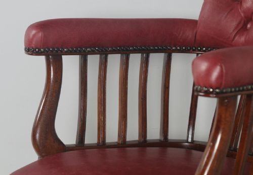 fig 7. Antique Victorian Mahogany & Crimson Red Leather Revolving Captains Office Desk Arm Chair (Circa 1870)