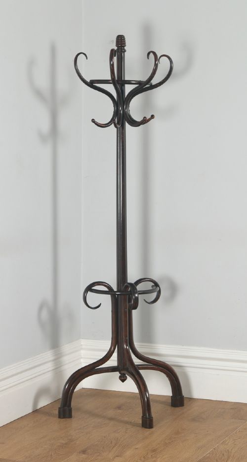 fig 1. Antique English Edwardian Bentwood Coat, Hat, Hall, Stand, Stick & Umbrella Demi Lune Hallstand (Circa 1910)