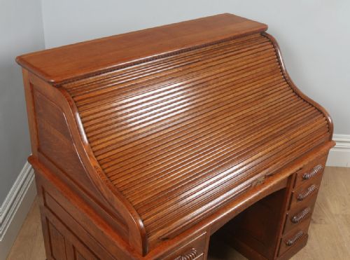 fig 3. Antique English Victorian Oak Roll Top Pedestal Office Desk (Circa 1890)