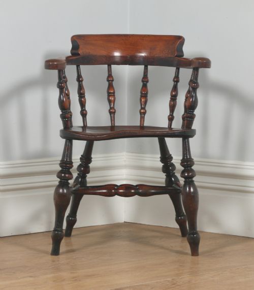 fig 4. Antique English Victorian Ash & Elm Smokers’ Bow Office Desk Arm Chair (Circa 1880)