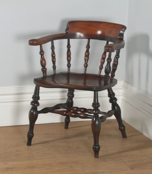 fig 5. Antique English Victorian Ash & Elm Smokers’ Bow Office Desk Arm Chair (Circa 1880)