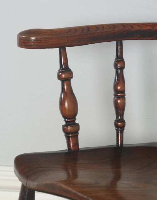 fig 7. Antique English Victorian Ash & Elm Smokers’ Bow Office Desk Arm Chair (Circa 1880)