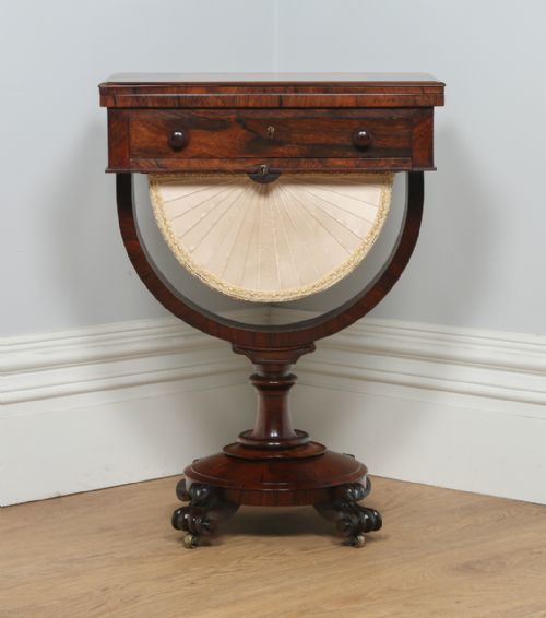 fig 1. Antique English William IV Rosewood & Birds Eye Maple Work Sewing Chess Games Table (Circa 1830)