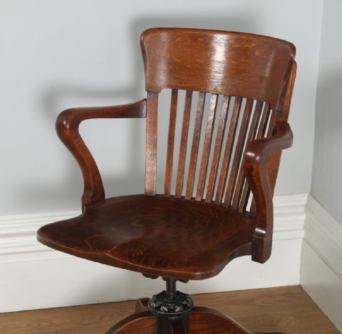 fig 1. Antique Edwardian Oak Revolving Swivel Office Desk Arm Chair (Circa 1900)