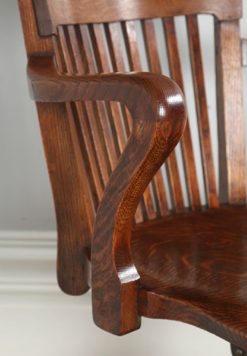 fig 5. Antique Edwardian Oak Revolving Swivel Office Desk Arm Chair (Circa 1900)
