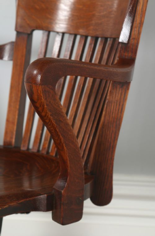 fig 8. Antique Edwardian Oak Revolving Swivel Office Desk Arm Chair (Circa 1900)