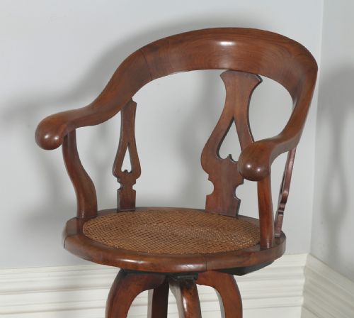 fig 1. Antique English Victorian Mahogany & Cane Revolving Office Desk Arm Chair (Circa 1860)