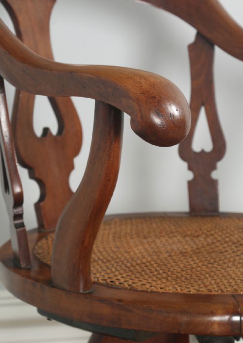 fig 4. Antique English Victorian Mahogany & Cane Revolving Office Desk Arm Chair (Circa 1860)
