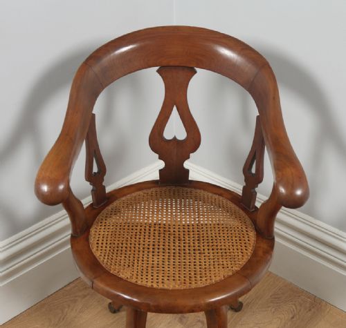 fig 7. Antique English Victorian Mahogany & Cane Revolving Office Desk Arm Chair (Circa 1860)