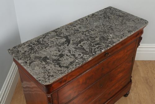 fig 4. Antique French Louis Philippe Flame Mahogany & Marble Commode Chest of Drawers (Circa 1850)