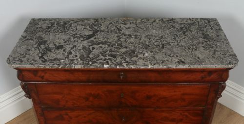 fig 6. Antique French Louis Philippe Flame Mahogany & Marble Commode Chest of Drawers (Circa 1850)