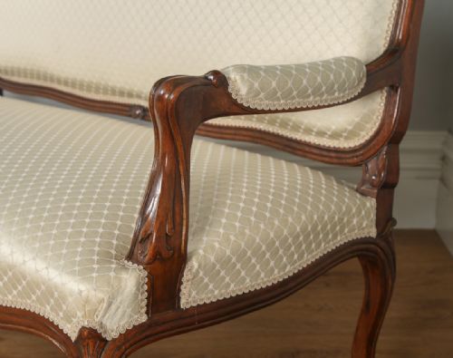 fig 4. Antique French Louis XVI Style Walnut Three Piece Suite Comprising One Sofa & Two Armchairs (Circa 1860)