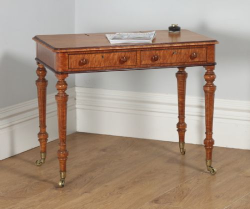 Antique English Victorian Bird’s Eye Maple & Purpleheart Library Writing Table Desk Attributable to Gillows of Lancaster (Circa 1840)