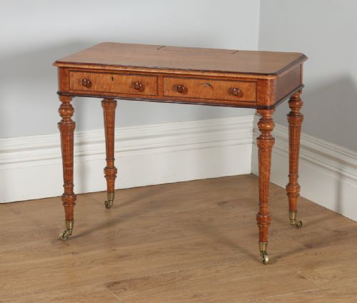 fig 5. Antique English Victorian Bird’s Eye Maple & Purpleheart Library Writing Table Desk Attributable to Gillows Of Lancaster (Circa 1840)
