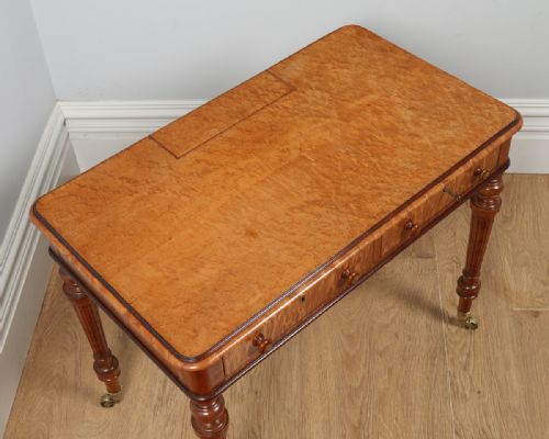 fig 6. Antique English Victorian Bird’s Eye Maple & Purpleheart Library Writing Table Desk Attributable to Gillows Of Lancaster (Circa 1840)