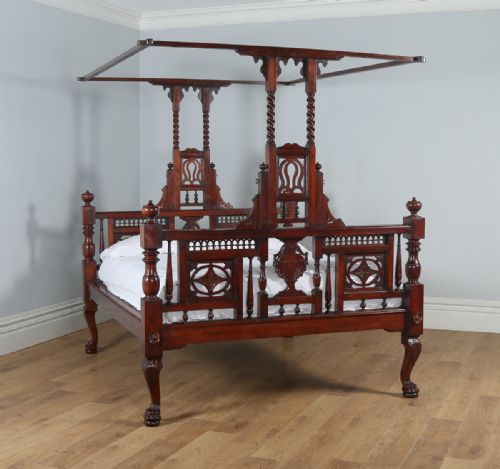 Antique 5ft 10” Colonial Raj Victorian Bombay Mahogany Four Poster Bed (Circa 1880)