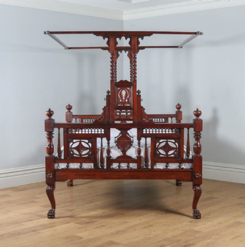 fig 1. Antique 5ft 10” Colonial Raj Victorian Bombay Mahogany Four Poster Bed (Circa 1880)