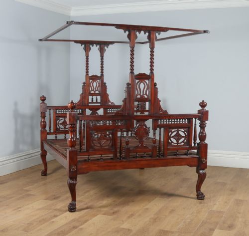 fig 2. Antique 5ft 10” Colonial Raj Victorian Bombay Mahogany Four Poster Bed (Circa 1880)