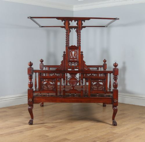 fig 3. Antique 5ft 10” Colonial Raj Victorian Bombay Mahogany Four Poster Bed (Circa 1880)