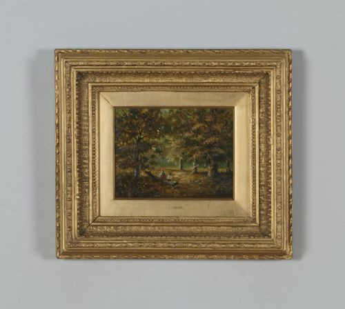 Antique English Small Oil Painting of Autumnal Forest Country Scene Attributable to Joseph Thors (Circa 1870)
